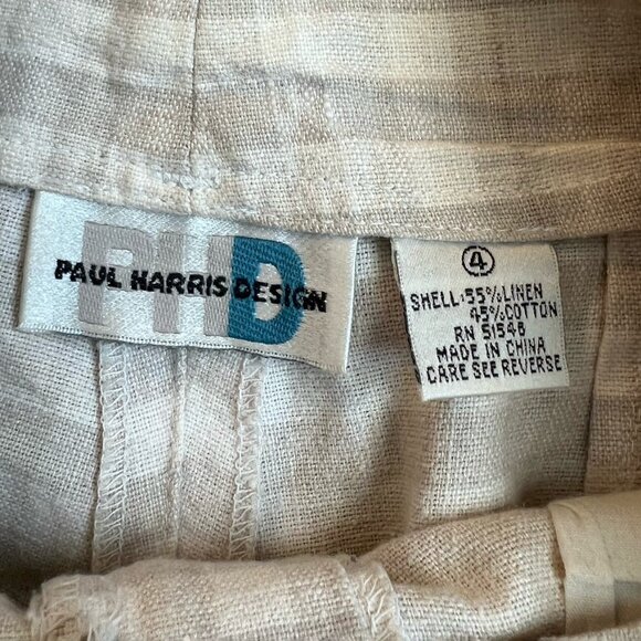 Vtg 90s Paul Harris Design Cream Checkered Gingham Linen Blend Trousers Size 4 - Picture 3 of 6